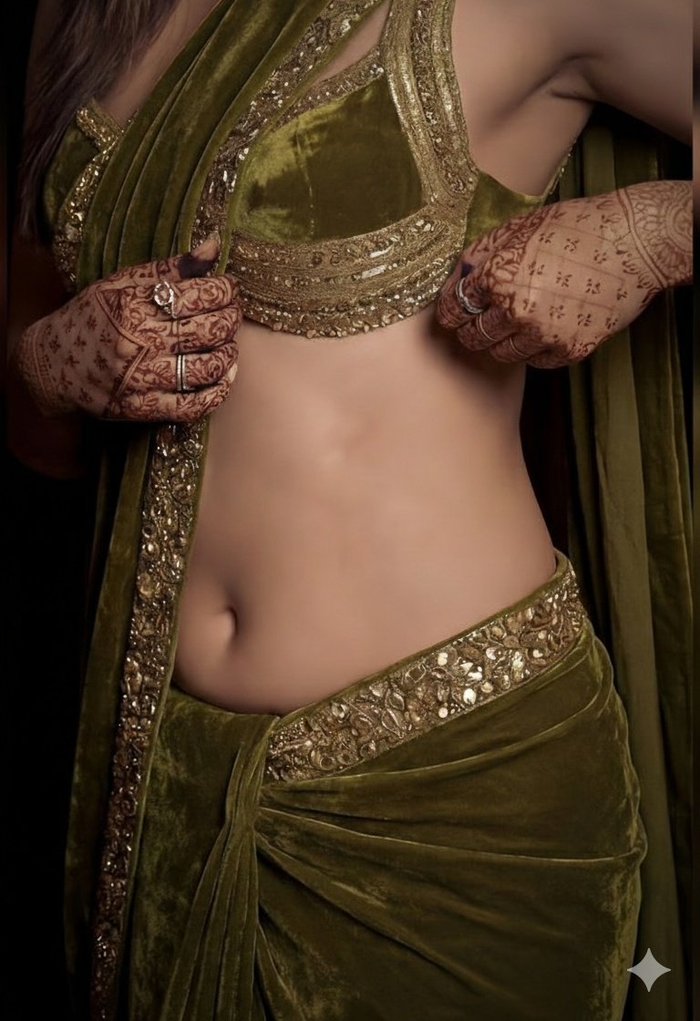 A detailed high fashion studio photograph of a woman posing gracefully wearing...